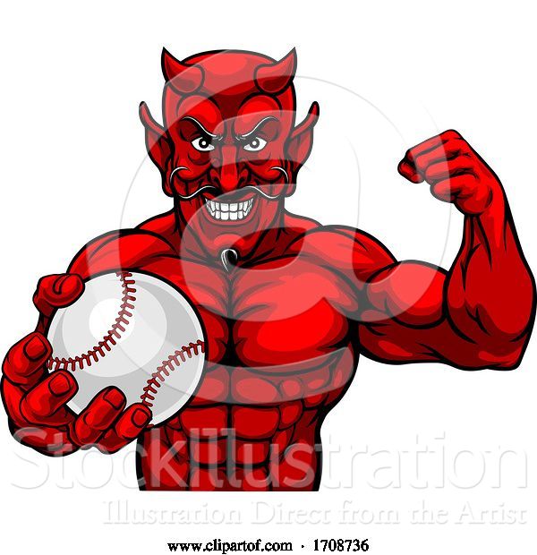 Vector Illustration of Devil Baseball Sports Mascot Holding Ball