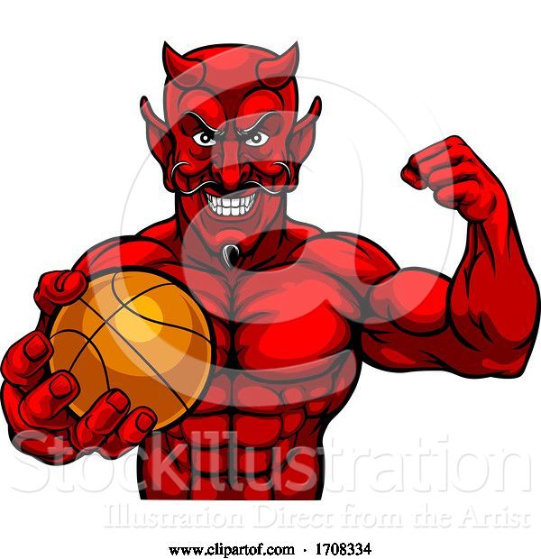 Vector Illustration of Devil Basketball Sports Mascot Holding Ball