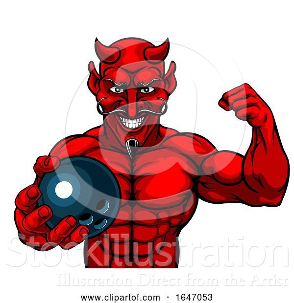 Vector Illustration of Devil Bowling Sports Mascot Holding Ball