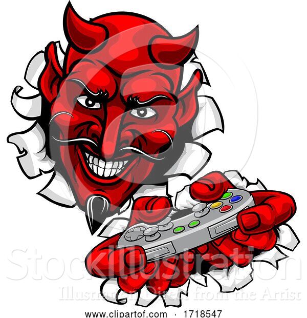 Vector Illustration of Devil Gamer Video Game Controller Mascot