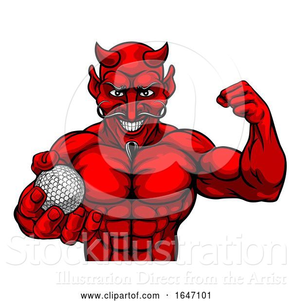 Vector Illustration of Devil Golf Sports Mascot Holding Ball