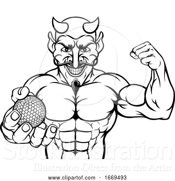 Vector Illustration of Devil Golf Sports Mascot Holding Ball