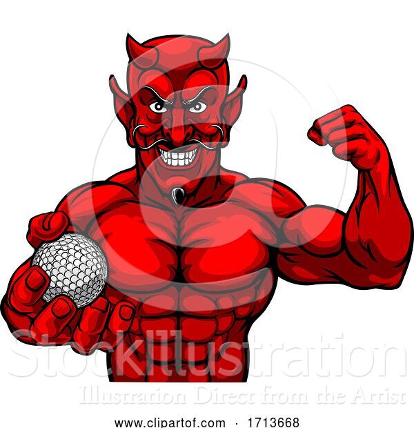 Vector Illustration of Devil Golf Sports Mascot Holding Ball