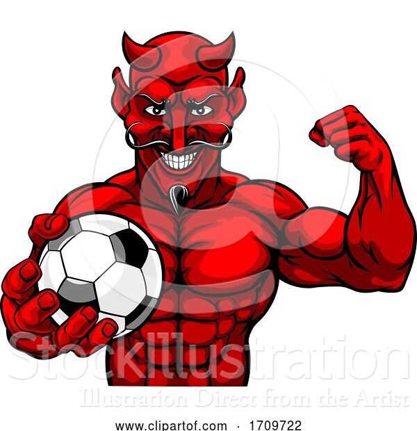 Vector Illustration of Devil Soccer Football Sports Mascot Holding Ball