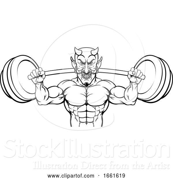 Vector Illustration of Devil Weight Lifting Body Builder Sports Mascot