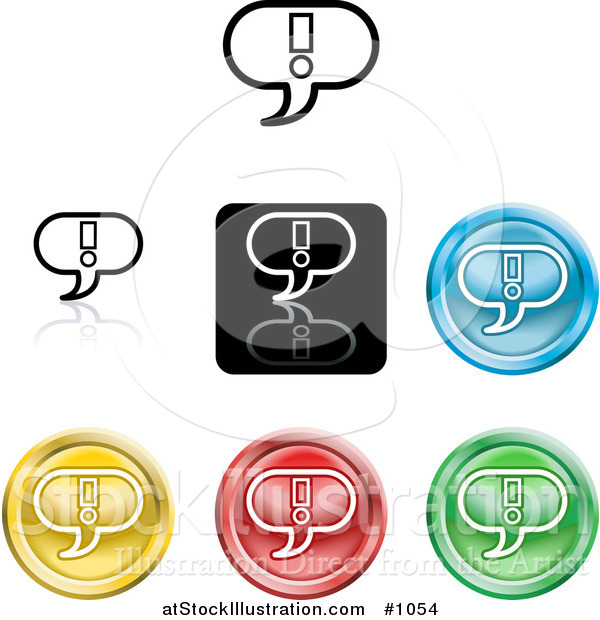 Vector Illustration of Different Colored Exclamation Icon Buttons