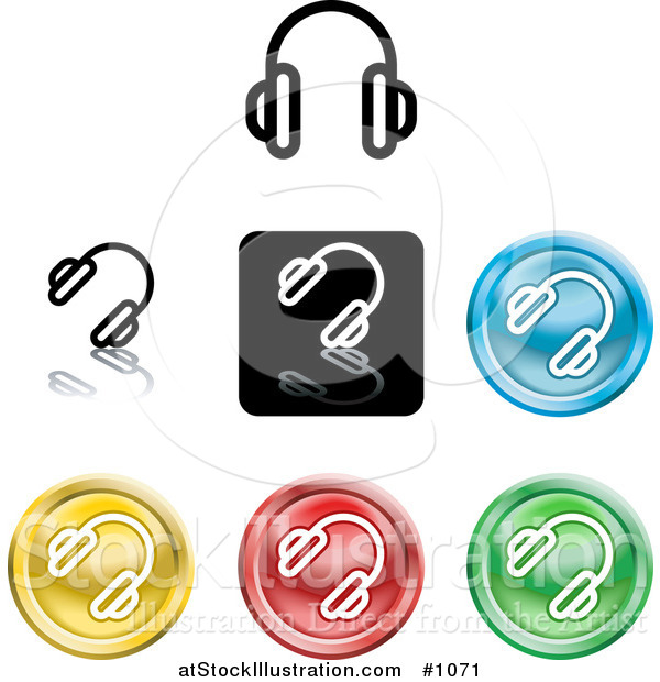 Vector Illustration of Different Colored Headphones Icon Buttons