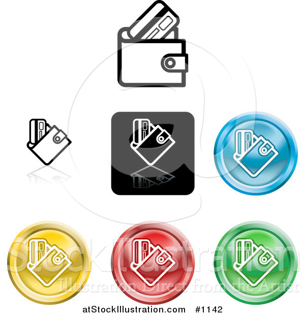 Vector Illustration of Different Colored Wallet Icon Buttons