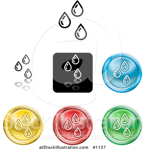 Vector Illustration of Different Colored Water Droplet Icon Buttons