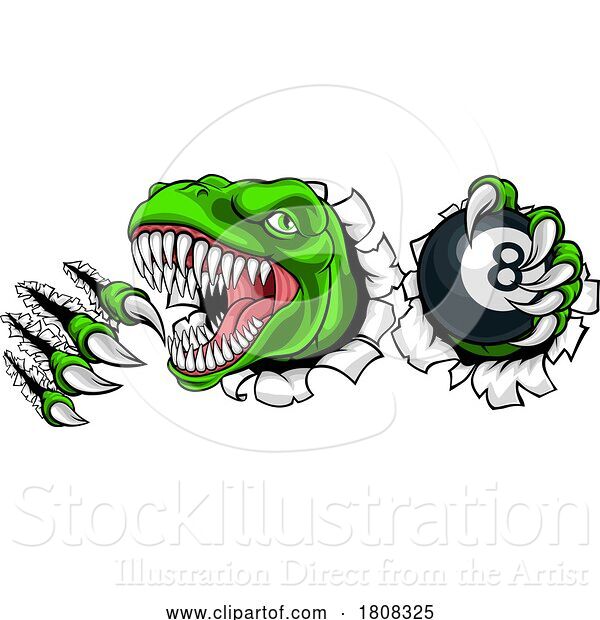 Vector Illustration of Dinosaur Angry Pool Ball Billiards Mascot