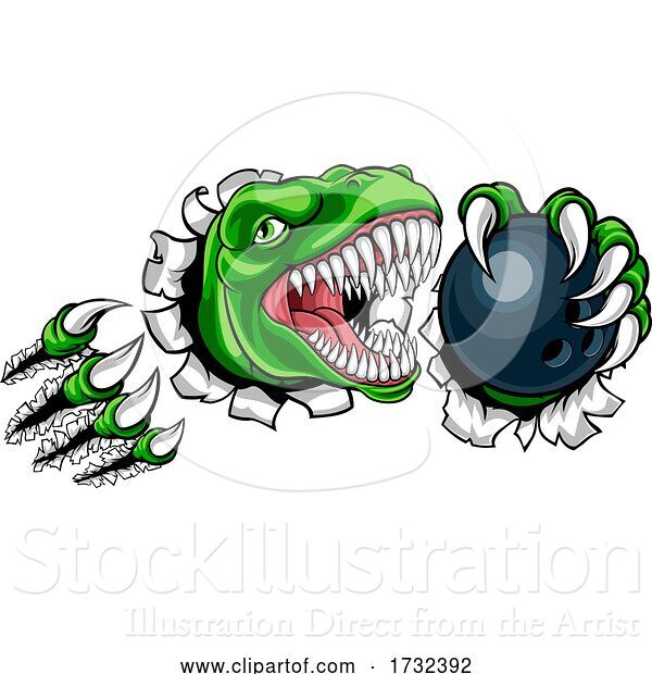 Vector Illustration of Dinosaur Bowling Player Animal Sports Mascot