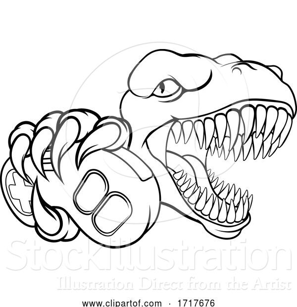 Vector Illustration of Dinosaur Gamer Video Game Controller Mascot