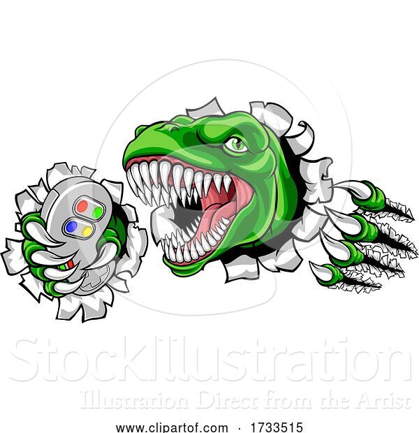 Vector Illustration of Dinosaur Gamer Video Game Controller Mascot