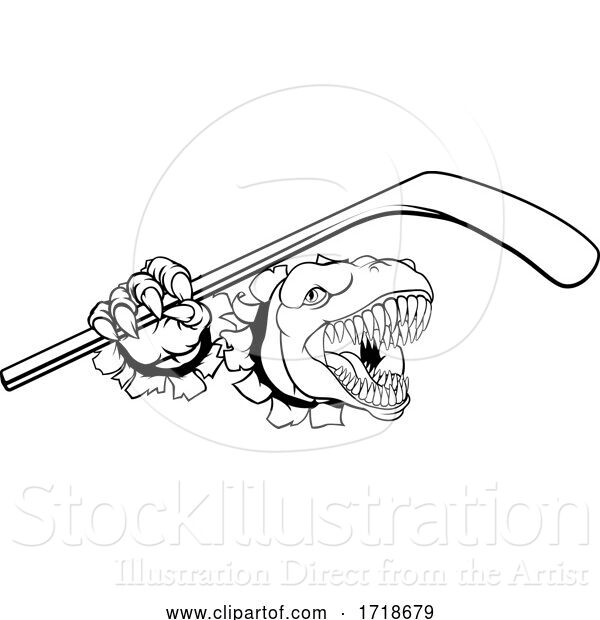 Vector Illustration of Dinosaur Ice Hockey Player Animal Sports Mascot