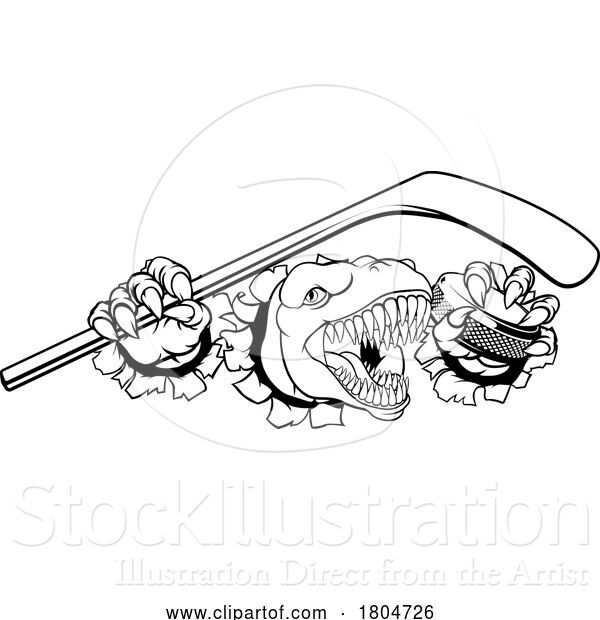 Vector Illustration of Dinosaur Ice Hockey Player Animal Sports Mascot