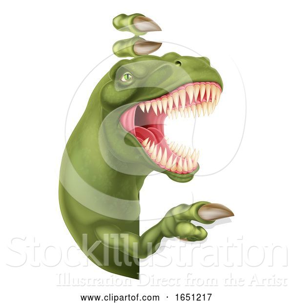 Vector Illustration of Dinosaur T Rex Peeking and Pointing Sign
