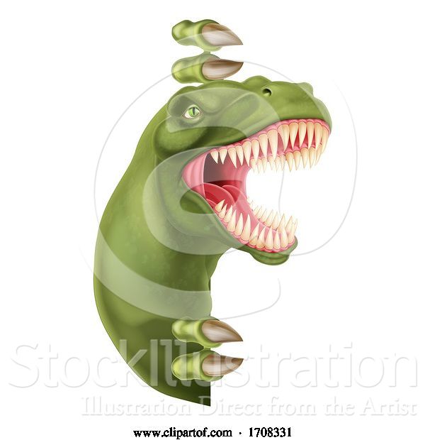 Vector Illustration of Dinosaur T Rex Peeking Around Sign