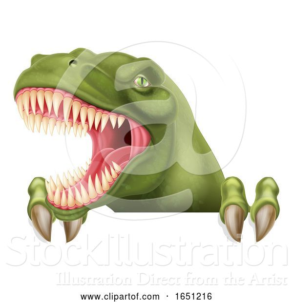 Vector Illustration of Dinosaur T Rex Peeking over Sign