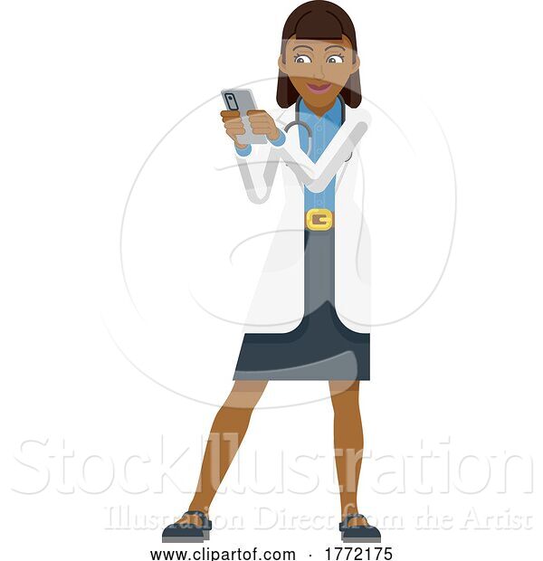 Vector Illustration of Doctor Holding Mobile Phone Character