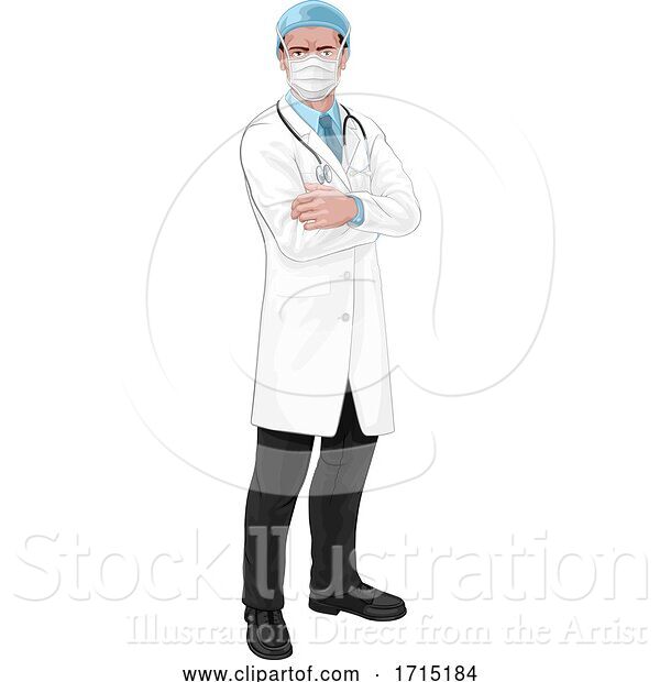 Vector Illustration of Doctor in Protective Mask Medical Concept