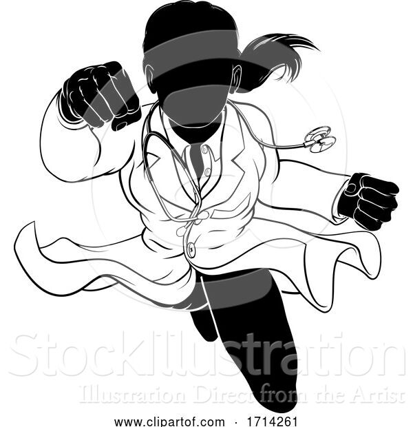 Vector Illustration of Doctor Lady Flying Super Hero Silhouette
