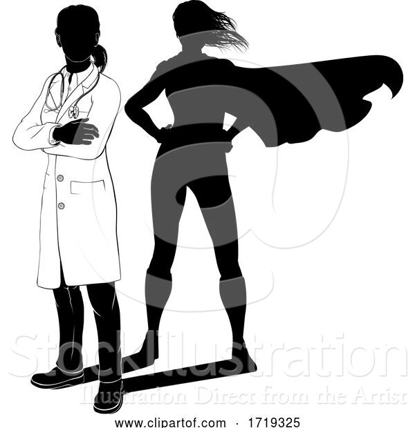 Vector Illustration of Doctor Lady Hero Silhouette Superhero Shadow