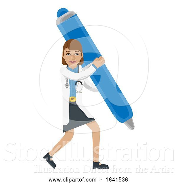 Vector Illustration of Doctor Lady Holding Pen Mascot Concept