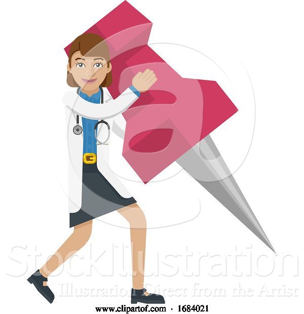 Vector Illustration of Doctor Lady Holding Thumb Tack Pin Mascot Concept