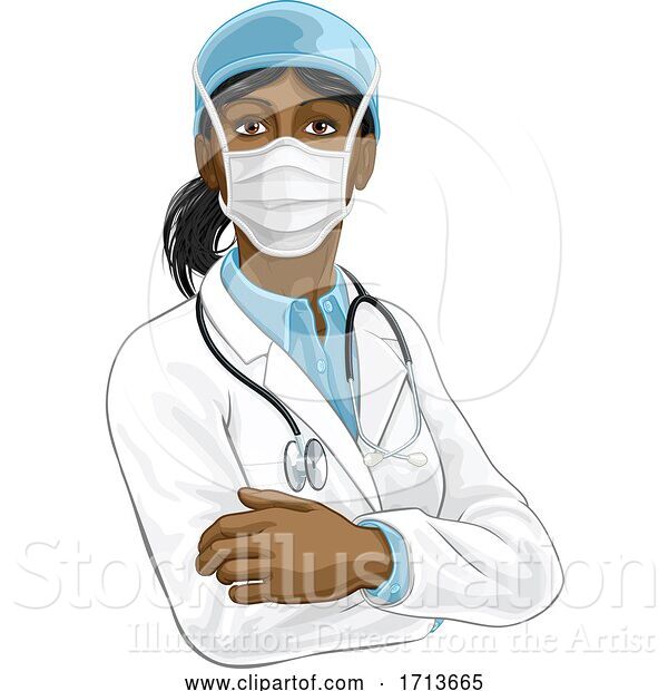 Vector Illustration of Doctor Lady in Medical PPE Mask