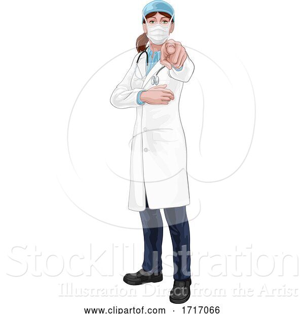 Vector Illustration of Doctor Lady Needs You Pointing