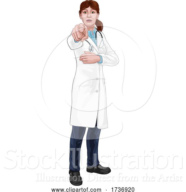 Vector Illustration of Doctor Lady Needs You Pointing