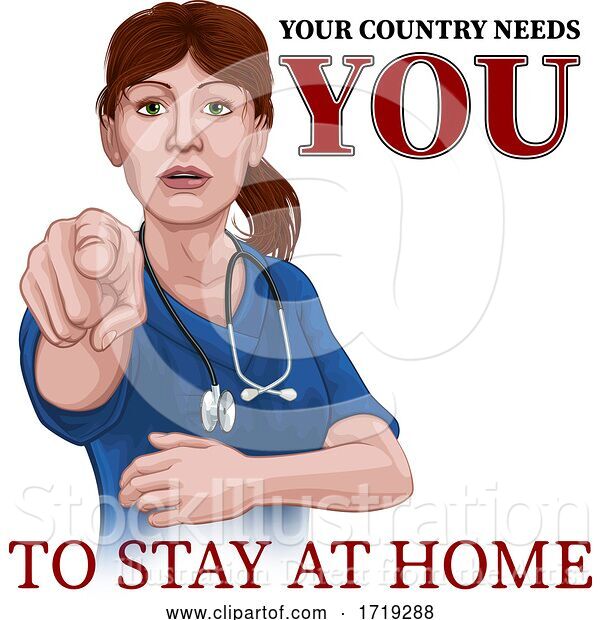 Vector Illustration of Doctor Nurse Lady Needs You Stay at Home Pointing