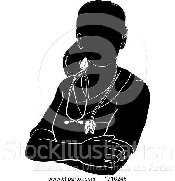 Vector Illustration of Doctor Nurse Lady Scrubs Silhouette