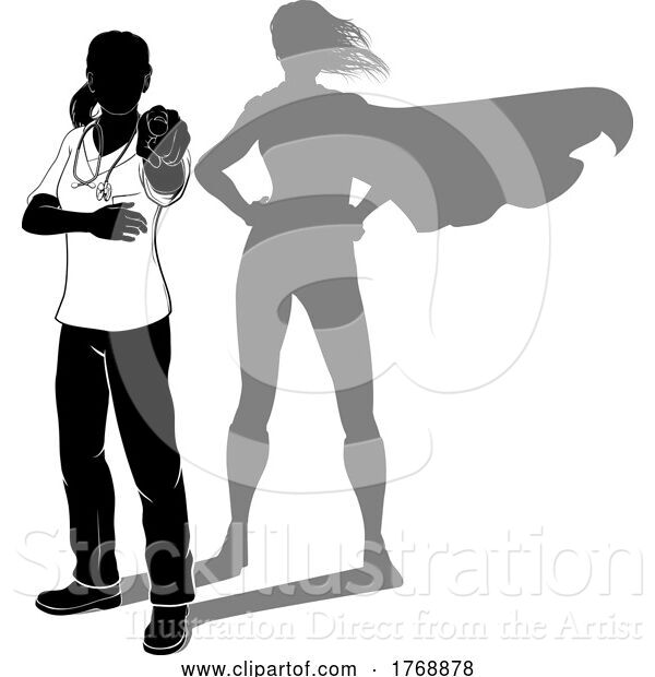 Vector Illustration of Doctor Nurse Lady Scrubs Super Hero Silhouette