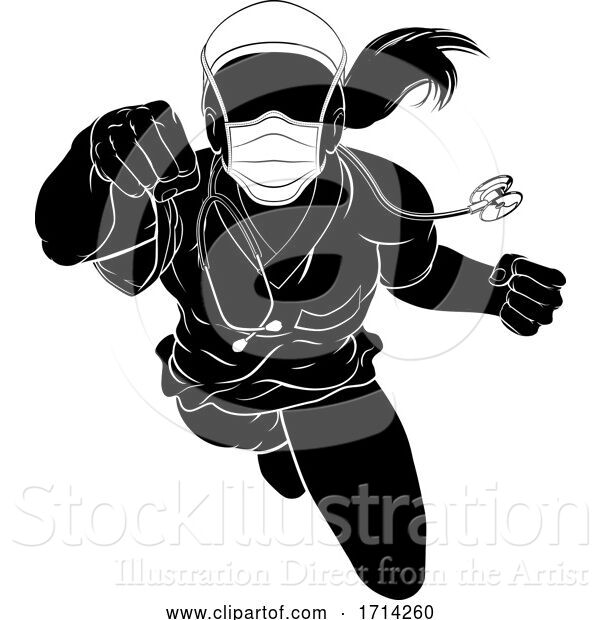 Vector Illustration of Doctor Nurse Scrubs Mask PPE Super Hero Silhouette