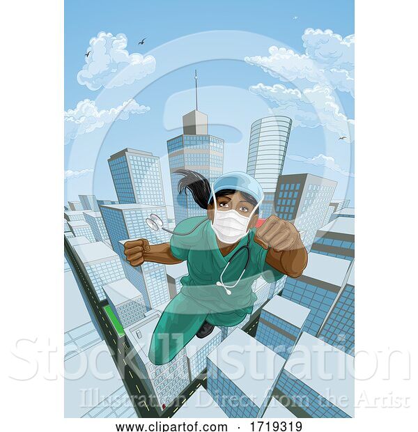 Vector Illustration of Doctor Nurse Scrubs Superhero Flying Super Hero