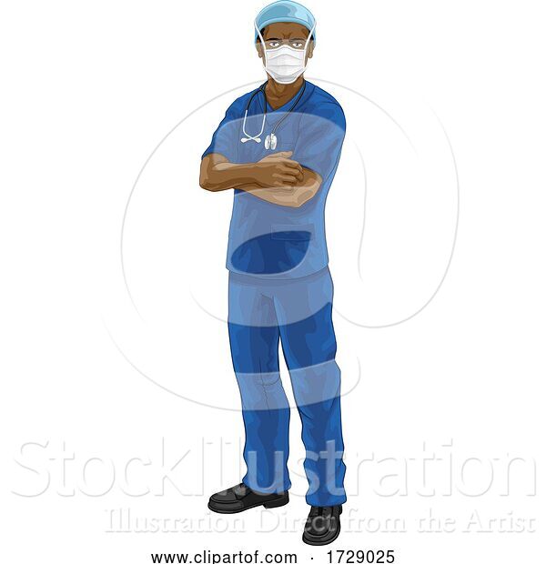 Vector Illustration of Doctor or Nurse in Scrubs Uniform and Medical PPE