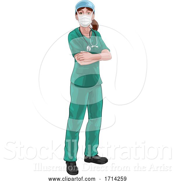 Vector Illustration of Doctor or Nurse Lady in Medical Scrubs Unifrom