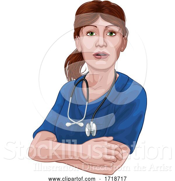 Vector Illustration of Doctor or Nurse Lady in Scrubs Uniform