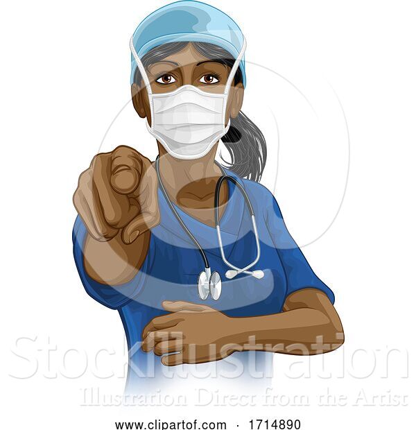 Vector Illustration of Doctor or Nurse Lady in Scrubs Uniform Pointing