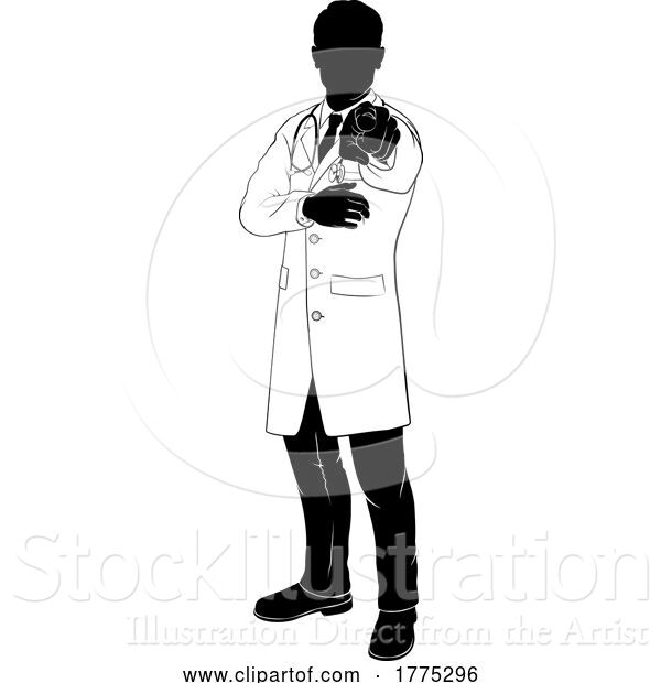 Vector Illustration of Doctor Pointing Needs You Gesture Silhouette