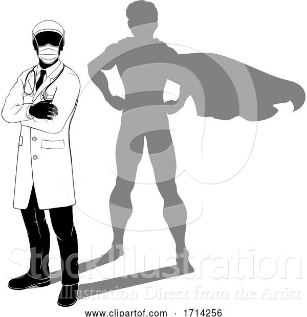 Vector Illustration of Doctor PPE Mask Silhouette Super Hero Shadow