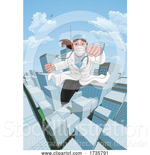 Vector Illustration of Doctor Superhero Flying Comic Book Super Hero