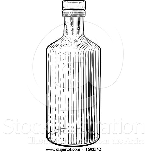 Vector Illustration of Drink Glass Bottle Vintage Woodcut Etching Style