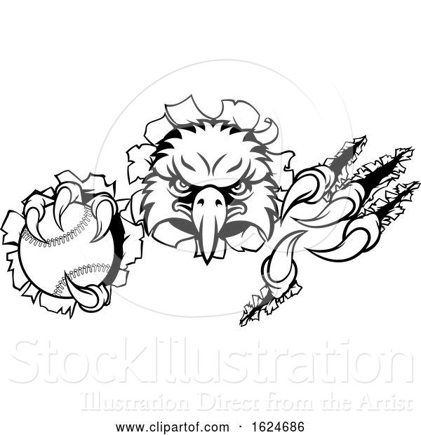 Vector Illustration of Eagle Baseball Mascot Ripping Background