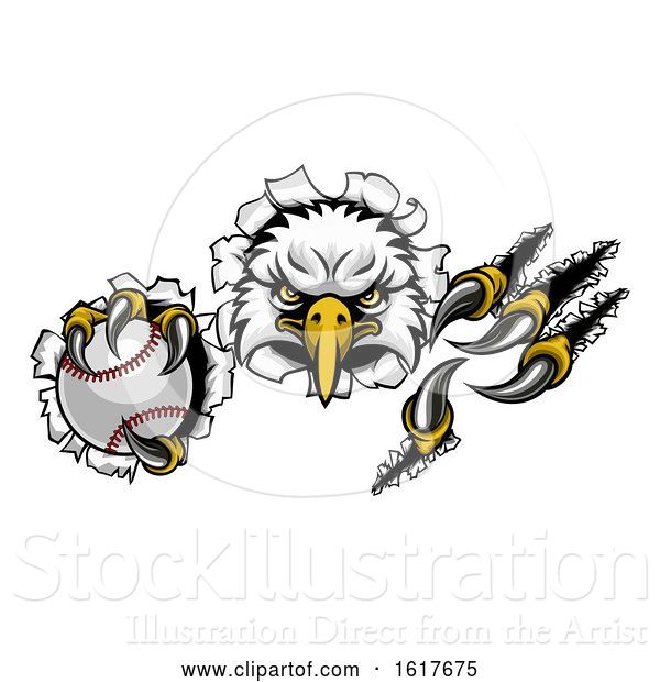 Vector Illustration of Eagle Baseball Mascot Tearing Background
