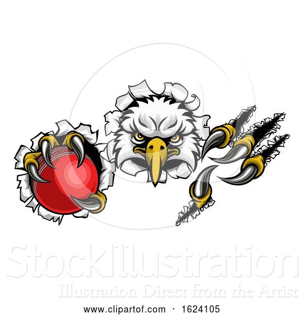 Vector Illustration of Eagle Cricket Mascot Ripping Background