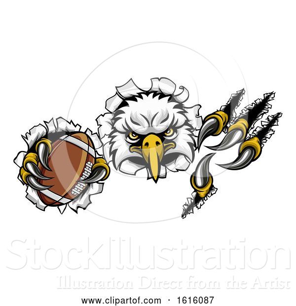 Vector Illustration of Eagle Football Mascot Tearing Background