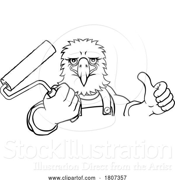Vector Illustration of Eagle Painter Decorator Paint Roller Mascot Guy