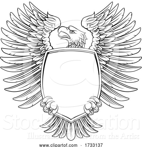 Vector Illustration of Eagle Shield Vintage Engraved Woodcut Style